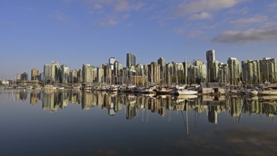Vancouver skyline with Coal Harbour, photographed from Stanley Park, Vancouver, Canada, North