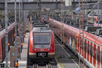Local trains, suburban trains, waiting for the next service, in a railway depot at the main station