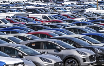 Storage area for new cars in the port of Vlissingen-Oost, vehicles are temporarily stored on over