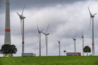 Wind farm east of Paderborn, on the B64 federal highway, North Rhine-Westphalia, Germany, Europe