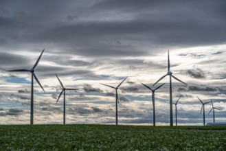 Wind farm near Holzweiler, town of Erkelenz, storm, strong wind, wind turbines, North