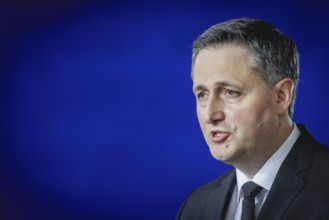 Denis Becirovic, Chairman of the State Presidency of Bosnia and Herzegovina, at a press conference