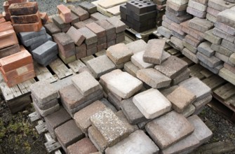 Clay bricks piled up in builder's yard, UK
