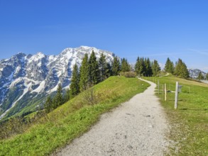 Hoher Göll with hiking trail in the foreground, Roßfeld Panoramastraße, Roßfeld, Berchtesgaden,