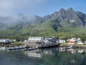 Mefjord Brygge, hotel and fishing base in village Mefjordvaer, island Senja, Norway, Europe