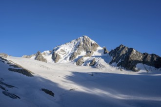 High alpine mountain landscape, summit of the Aiguille de Chardonnet and Glacier du Tour, glaciers