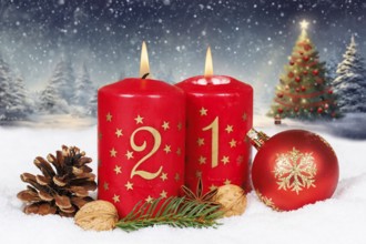 Second 2nd Advent with candle Christmas Christmas tree Christmas card for Christmas time with copy