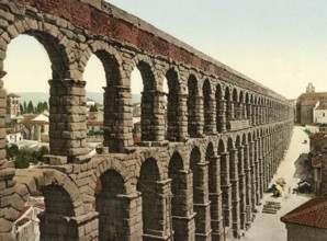 El Puente, Aqueduct of Segovia, Spain, around 1890, Historical, digitally restored reproduction