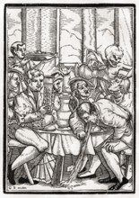 Der Tod holt den Trunkenbold Holzschnitt von Georg Scharffenberg nach Hans Holbein d. J. Aus Der