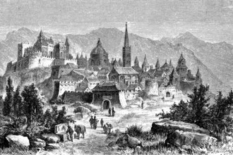 Spoleto in Umbria, Italy, in 1880, Historical, digital reproduction of an original from the 19th