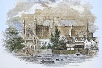 Houses of Parliament London England View from the river in the time of John Hampden 1594, 1643 From
