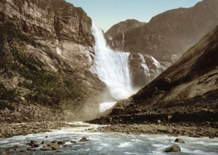 Skjeggedalsfos, Odde, Odda, Hardangerfjord, Norway, View from 1885, Historical, digitally restored