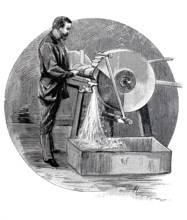 Exhibition on accident prevention in Berlin 1889, spark protection at the grindstone, digital