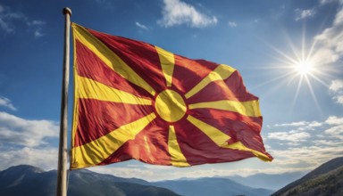 Flags, the national flag of Macedonia flutters in the wind