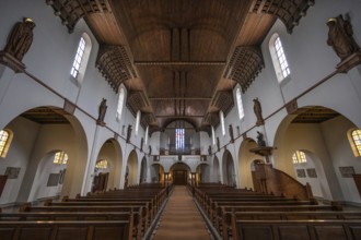 Interior with wooden vault of St Otto's Church, built from 1912 to 1914 in Art Nouveau style,