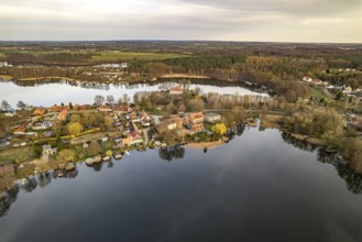 The Amtswerder peninsula seen from the air, Feldberger Seenlandschaft, Mecklenburg-Vorpommern,