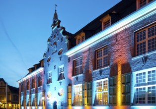 Kevelaer in the light, light installation Priseterhaus in the evening, Kevelaer, Lower Rhine, North