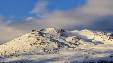 The Chandolin ski area in the evening light, Chandolin, Val d'Anniviers, Valais Alps, Canton