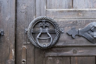 Detail of monastery gate with metal fittings, Gracanica Monastery, Gracanica, Amselfeld, Kosovo,