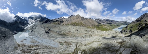 Aerial view, Alpine panorama, mountain landscape with glacier Glacier de Cheilon and summit Mont