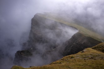 Odle, Puez-Odle nature Park, morning mist, Seceda, Val Gardena, Trentino, South Tyrol, Italy,