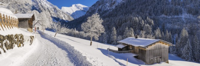 Winter landscape, Gerstruben, a former mountain farming village in the Dietersbach valley near
