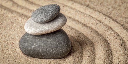 Japanese Zen stone garden, relaxation, meditation, simplicity and balance concept, letterbox