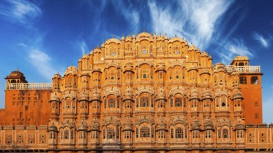 Famous Rajasthan Indian landmark, Hawa Mahal palace (Palace of the Winds), Jaipur, Rajasthan,