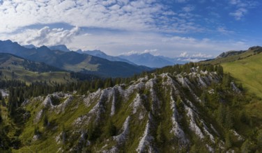 Aerial view of the gypsum pyramids at Col de la Croix, Canton Vaud, Switzerland, Europe