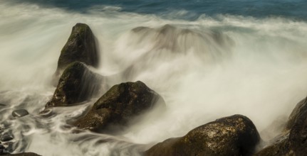 Surf, lava rocks, west coast, Adeje, Tenerife, Canary Islands, Spain, Europe