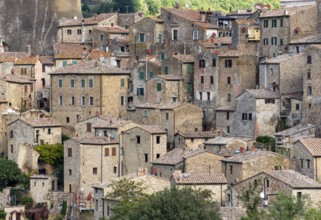 Medieval houses, Sorano, Tuscany, Italy, Europe