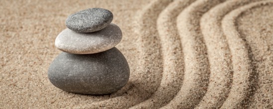 Japanese Zen stone garden, relaxation, meditation, simplicity and balance concept, letterbox