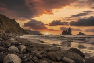 Playa de Benijo one afternoon with a beautiful sunset, Tenerife, Canary Islands. Spain