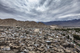 Aerial view of Leh city. Ladakh, Jammu and Kashmir, India, Asia