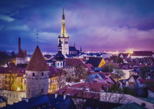 Vintage retro effect filtered hipster style image of Tallinn Medieval Old Town illuminated in