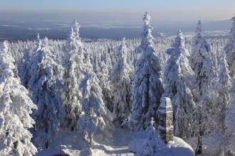 Winter landscape in the Fichtel Mountains, view from the Ochsenkopf, Bayreuth County, Upper