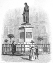 The Gutenberg monument in Mainz in 1890, Rhineland-Palatinate, Germany, digital reproduction of an