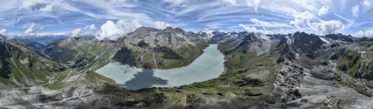 Aerial view, Alpine panorama at Lac de Dix in the mountains, reservoir, Valais Alps, Valais,