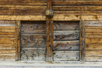 Old loading door on a hay barn, Chandolin, Val d'Anniviers, Valais Alps, Canton Valais,