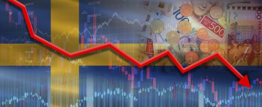 Sweden financial crisis on economic graph. Financial fall of Sweden on economy market