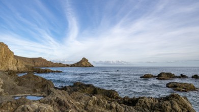 Rocky coast, Cabo de Gata-Nijar Natural Park, Almeria, Andalusia, Spain, Europe