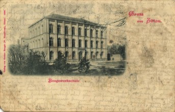 Historical postcard, picture postcard, Baugewerkschule in Zittau, Saxony, Germany, digitally