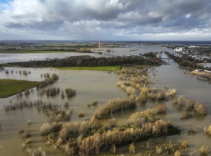 Wesel, North Rhine-Westphalia, Germany, floods on the Rhine and Lippe, mouth of the Lippe into the