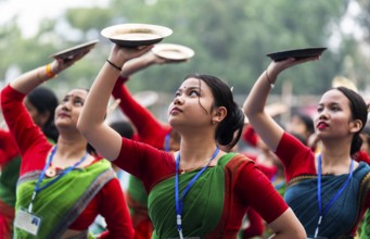 Youths participates in a Bihu dance workshop ahead of Rongali Bihu Festival, in Guwahati, India on