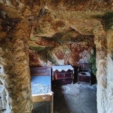 Cave flats in Langenstein, district of Halberstadt, Harz county, Saxony-Anhalt, Germany, Europe