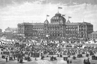Scheveningen lido on the North Sea in 1898, Holland, digital reproduction of an original from the
