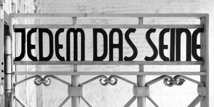 Tor tor to the beech forest concentration camp with the slogan Jedem das Seine on the entrance