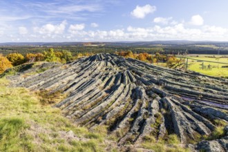 Exposed basalt outcrop from volcanic times, Hirtstein, Marienberg, Erzgebirge, Saxony, Germany,