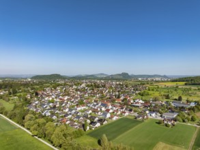 Aerial view of the municipality Rielasingen-Worblingen, district Worblingen, on the horizon the
