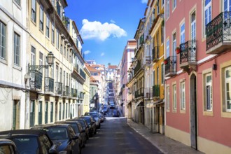 Typical Portuguese architecture and colorful buildings of Lisbon historic city center